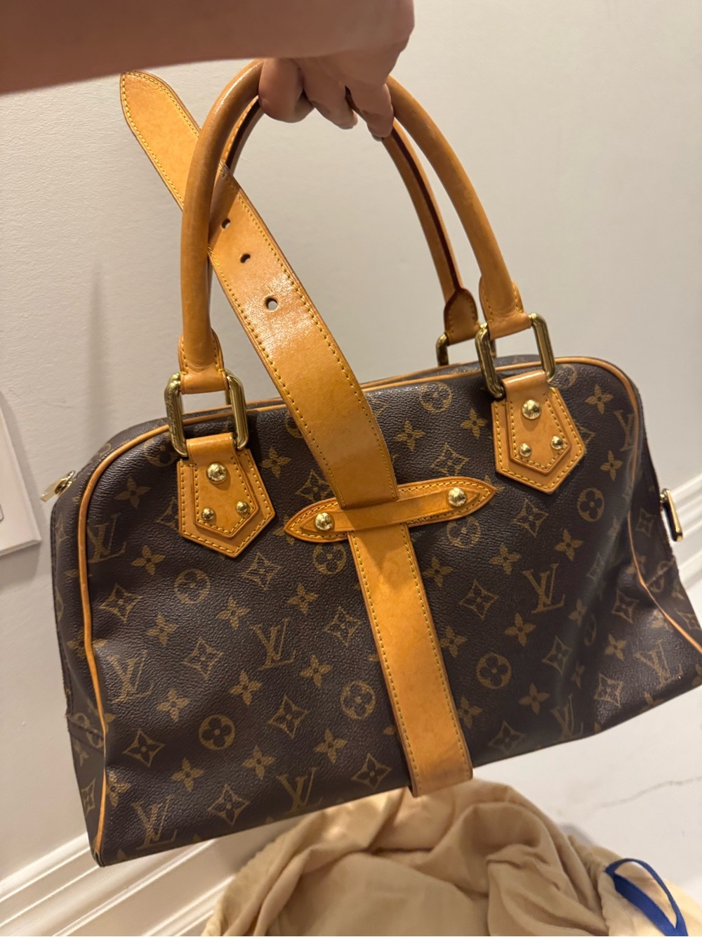Louis Vuitton Monogram Canvas Satchel with Tan Leather and Gold Hardware - Picture 4 of 8